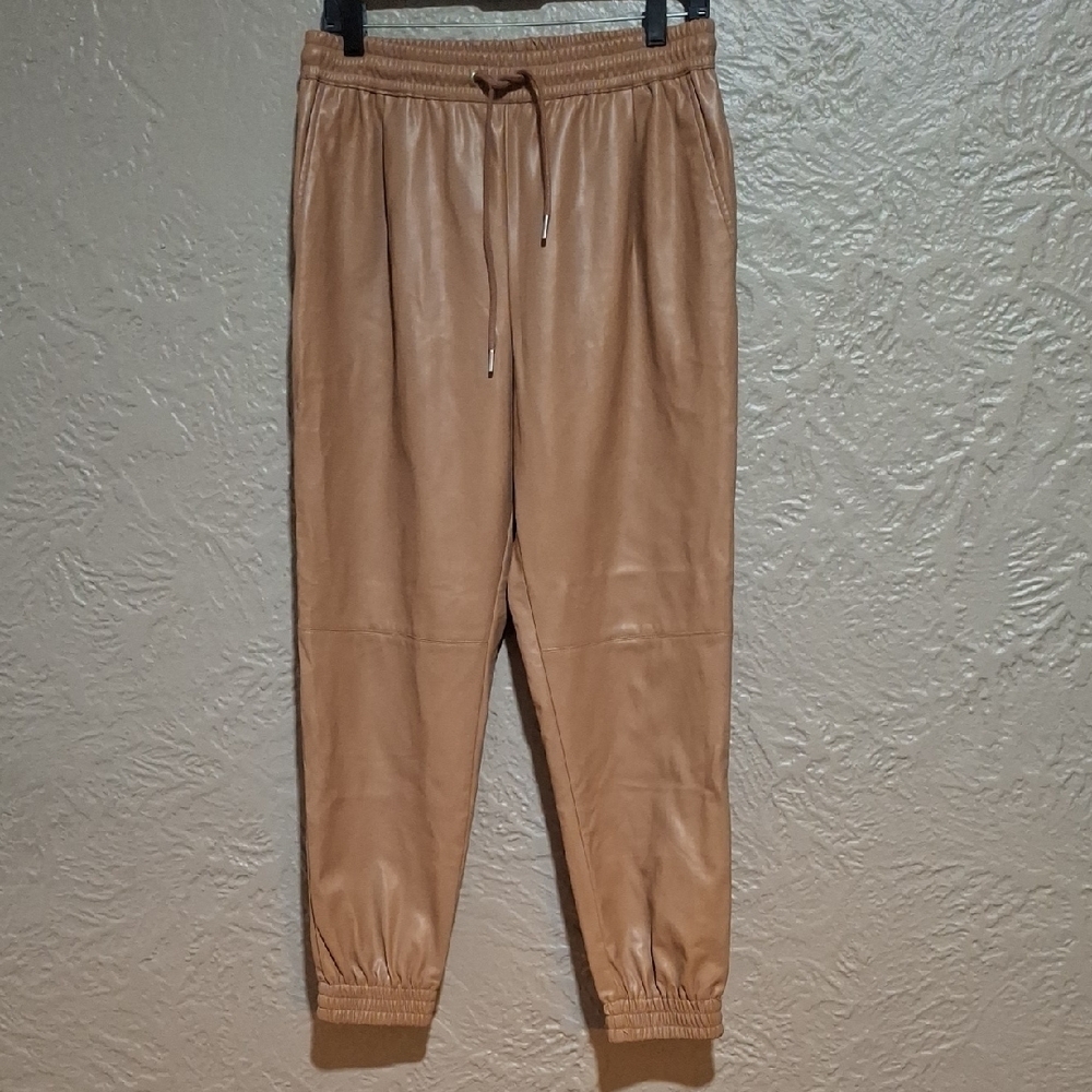 Zara Tan Faux Leather Pants Size M
